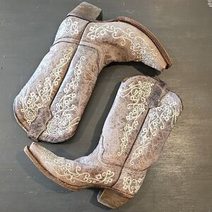 Corral Brown Kids Boots with White Embroidery